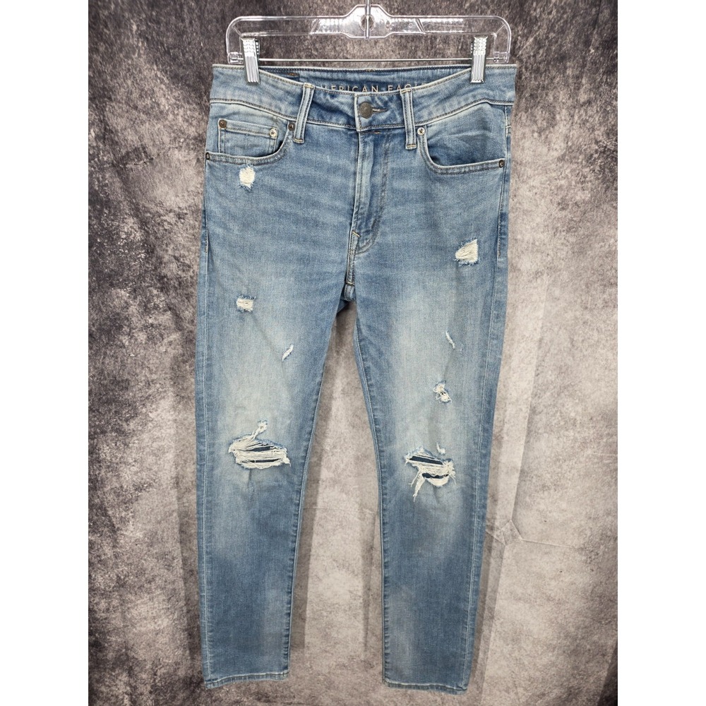 American Eagle Jeans Mens 30x32 Blue Slim Skinny Leg Medium Wash‎ Distressed